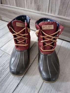 Sperry Burgundy and Black Waterproof Duck Boots